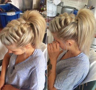 French braid hairstyle with high ponytail