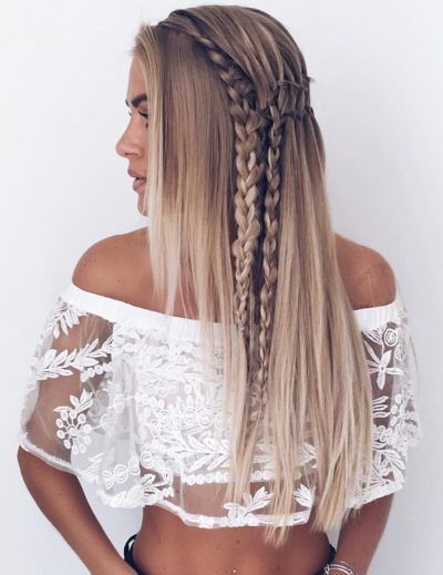 layered hair with side braids