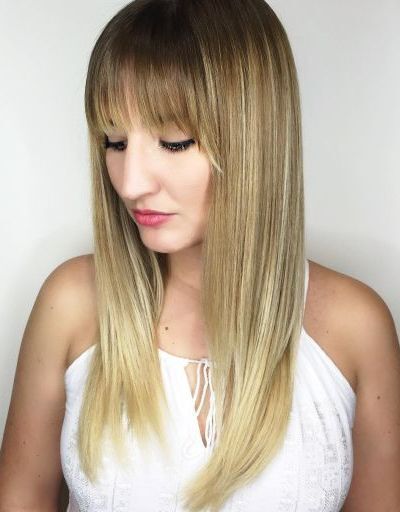 Long hair with full balayage bangs