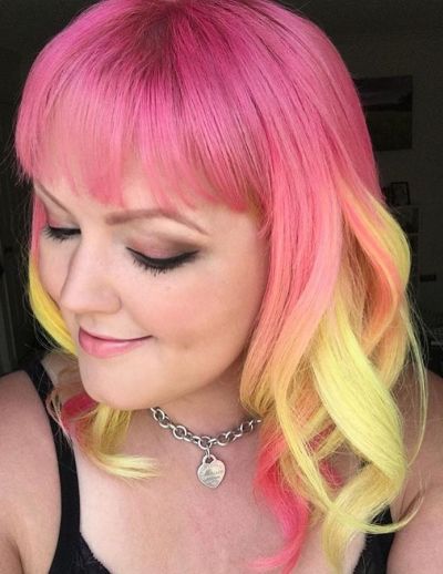 pink and yellow layered hair