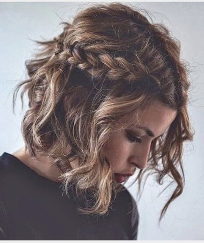 Romantic half up do wavy braided bob hairstyle