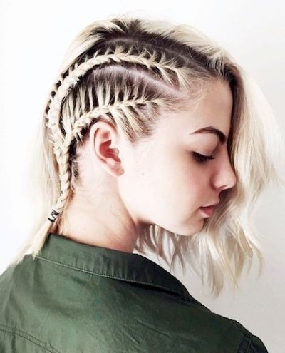 Side braided corn rows hairstyle for short hair