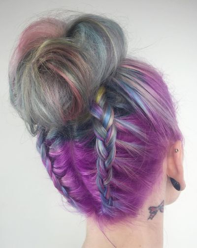 Topknot double braid rainbow