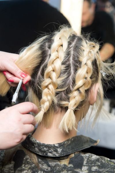 Triple french braided updo for short hair