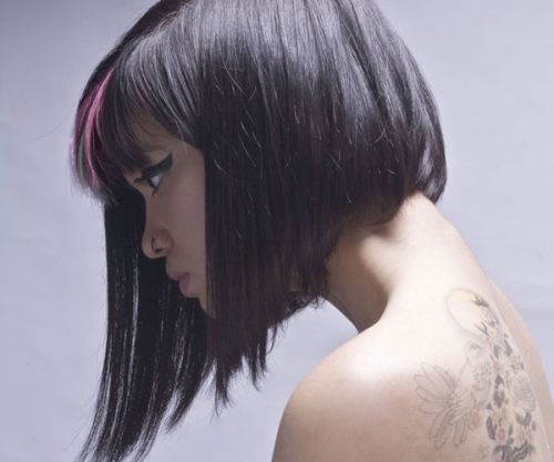 angled bob with bangs