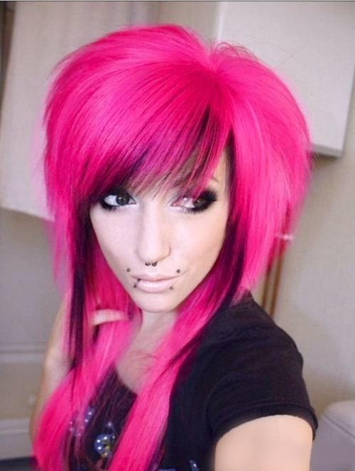 hot pink emo hair