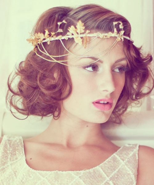 short curly gold accessory wedding hair