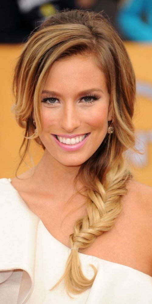 Fishtail side braid with bangs