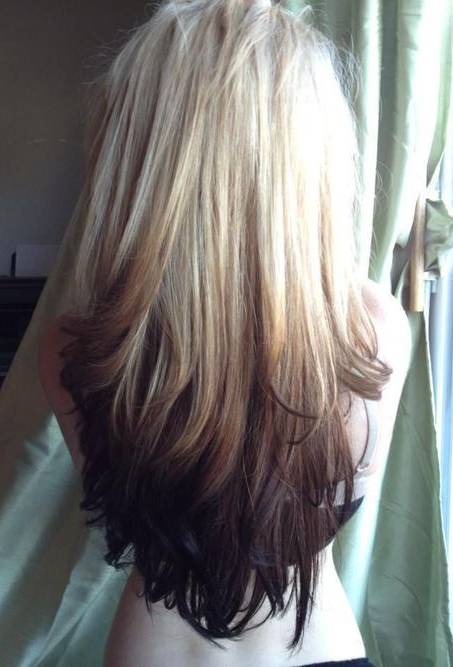 Blonde to dark brown ombre for long thick hair