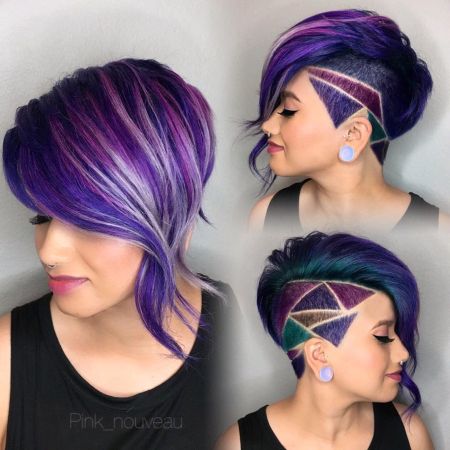 Geometric purple pixie haircut