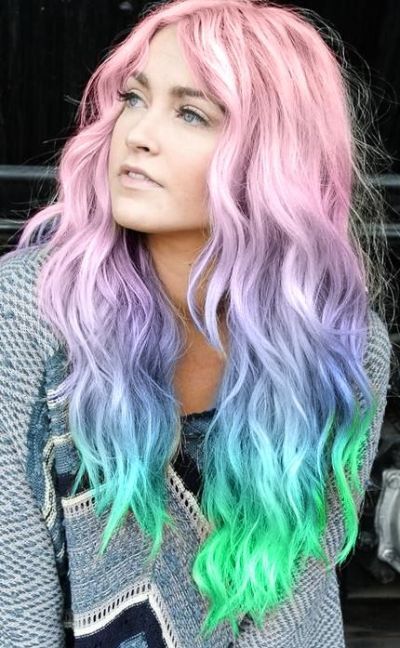 Pink blue neon green pastel rainbow hair