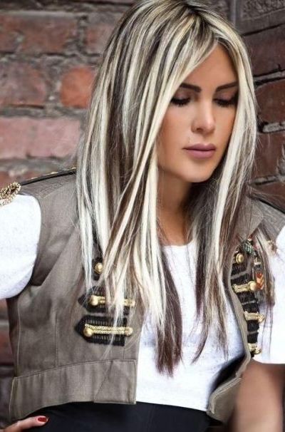 Platinum blonde with black highlights