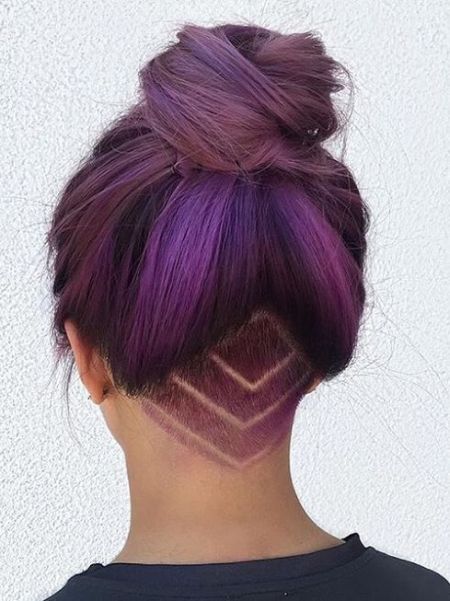 Pretty purple undercut hairstyle for long hair