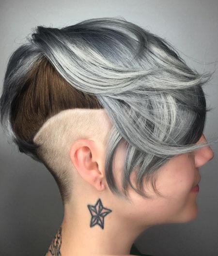 Silver and brown hair with undercut hairstyle