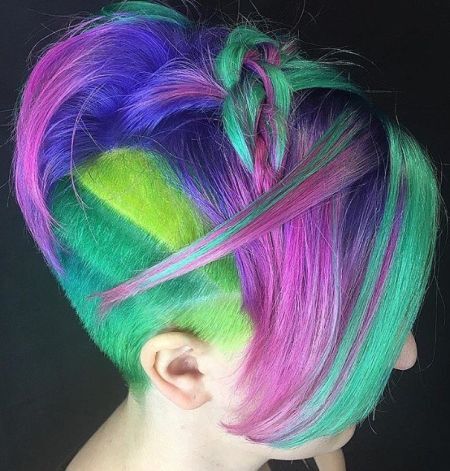 Undercut rainbow pixie with top braids