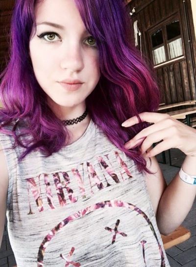 Vibrant violet hair color for brown eyes and pale skin