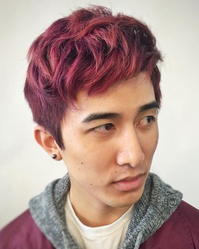 Burgundy hair color for Asian men