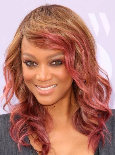 Fuschia pink highlights on brown hair