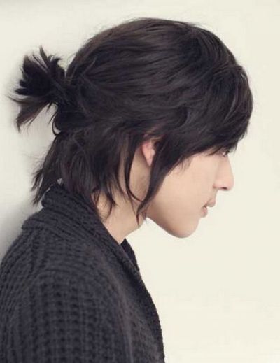 Mid-length hairstyle with man bun