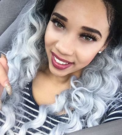 Storm gray hair color for dark skin and hazel eyes