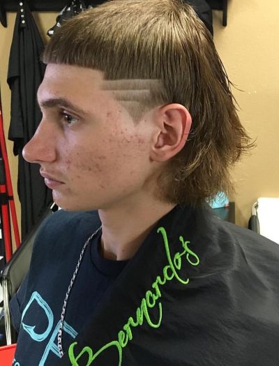 Straight bangs with creative side burns