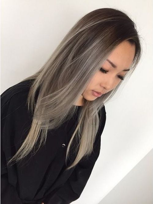 balayage asian gray hair