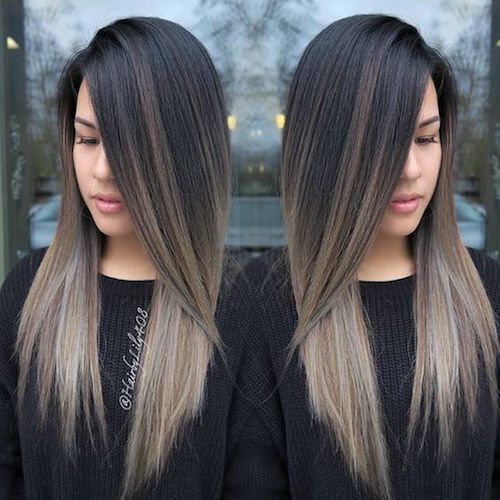 balayage long grey