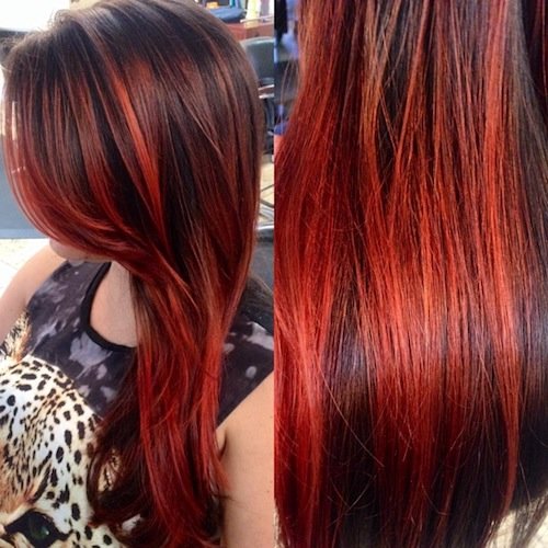 balayage long red hair