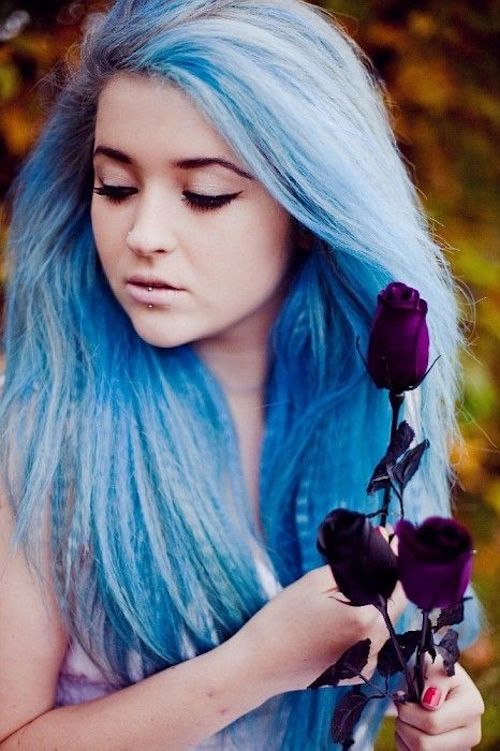 blue hair crimped long