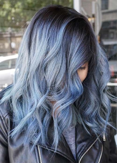 dusty blue hair balayage