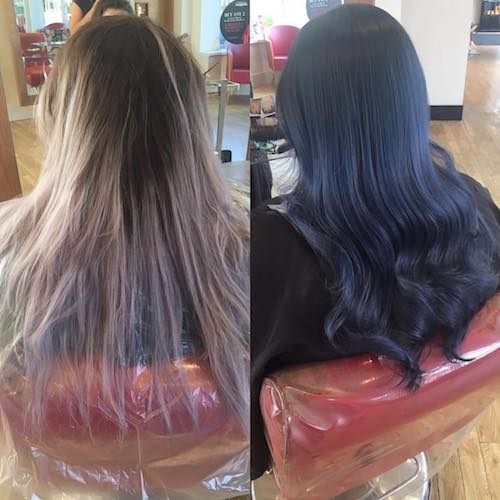 denim hair color before and after