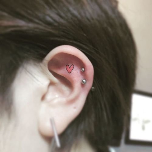 ear micro tattoo heart