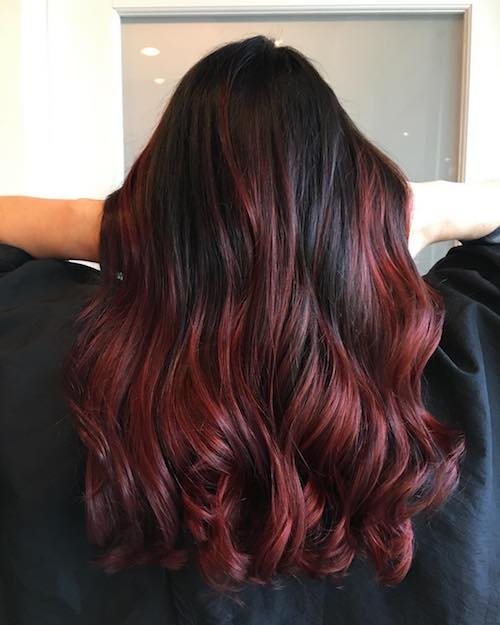 black cherry balayage for long hair