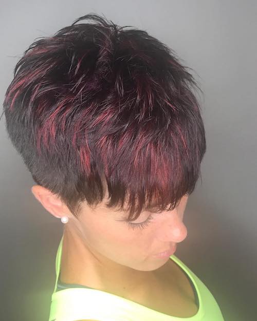 red velvet frosted pixie hair