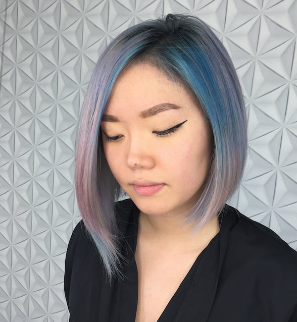 Blue balayage for Asian hair