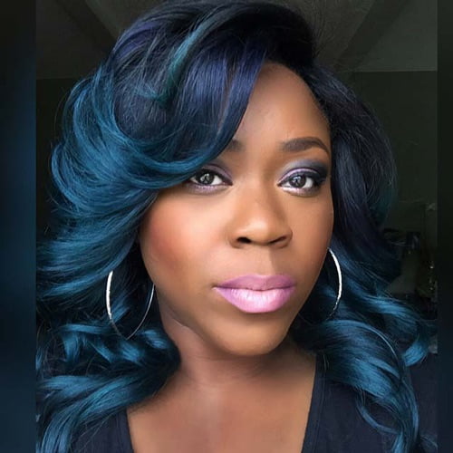 dark blue hair color for medium brown skin tone