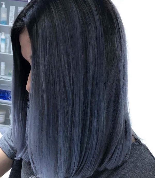 Denim blue balayage on straight hair