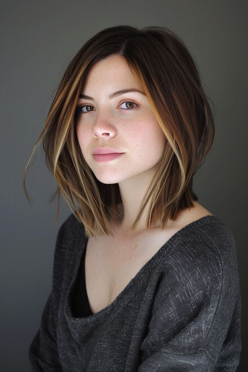 a photo of a woman with an A-Line Long Bob for Thin Hair