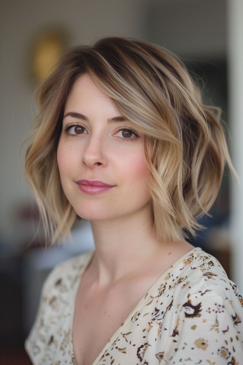 a photo of a woman with Chic Short Bob with Highlights for Fine Hair
