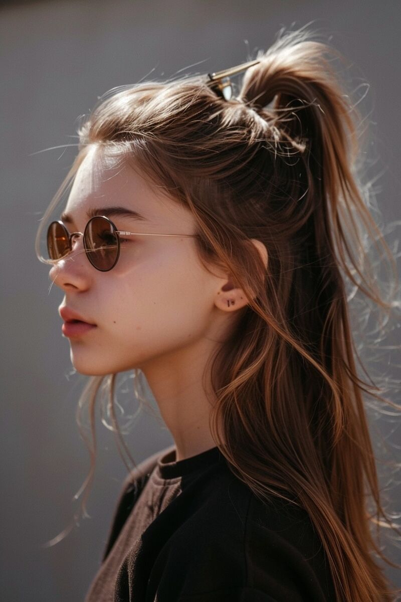 a photo of a woman with Half Pony Hairstyle For Thin Hair