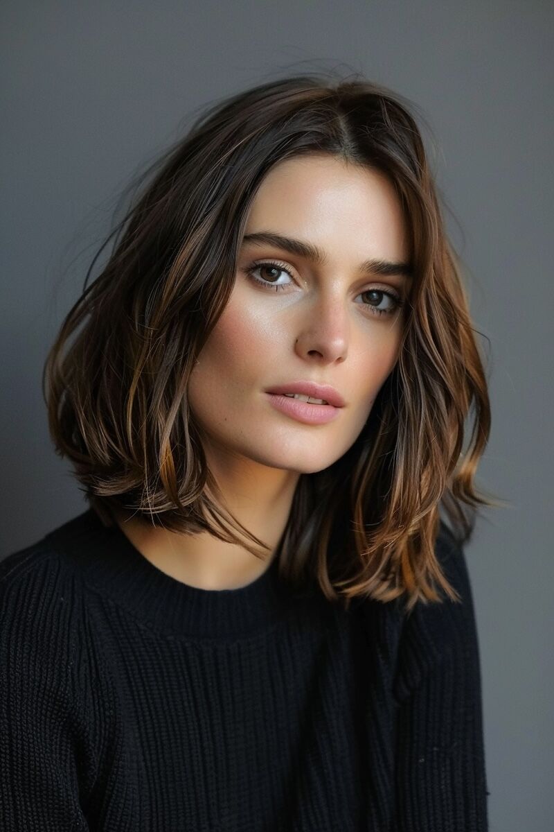 a photo of keira knightley witn a long bob hairstyle