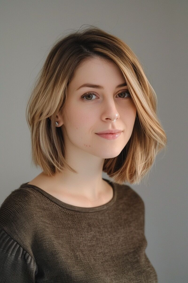 a photo of a woman with Chic Short Bob with Highlights for Fine Hair