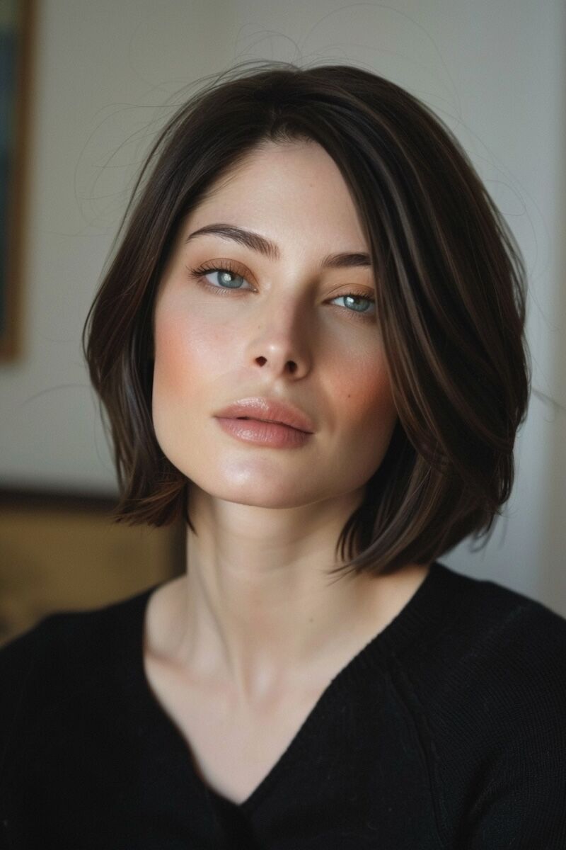 a photo of a woman with a Stacked Bob for Thinning hair