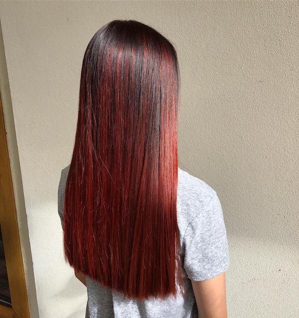 straight red balayage hair color