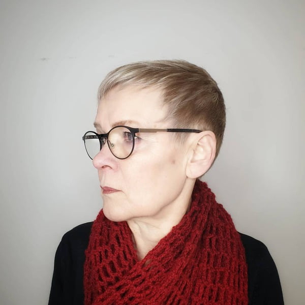 Fine Hair Pixie Over 50 with Glasses