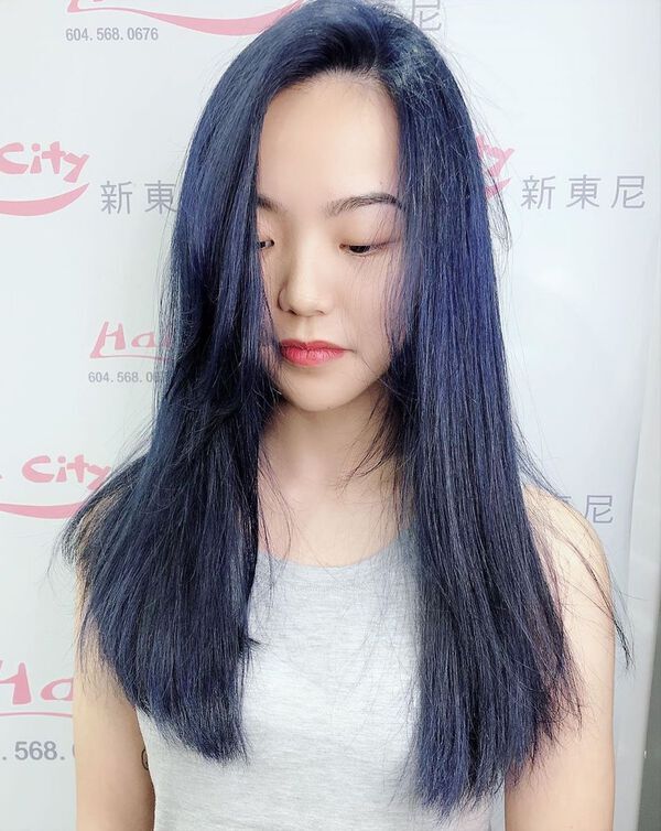 Ash Blue Black Hairstyle for Asian Hair