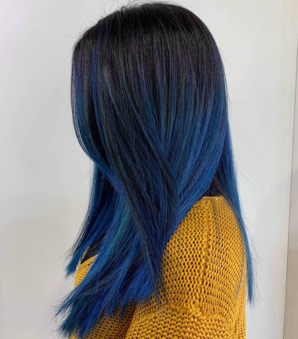 Peacock Blue Black Balayage Hairstyle