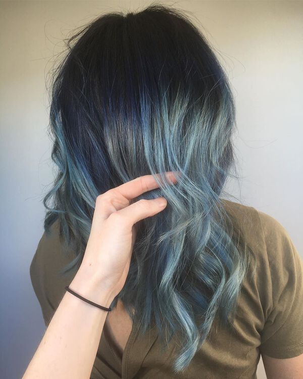 Denim Blue Black Balayage for Long Hair