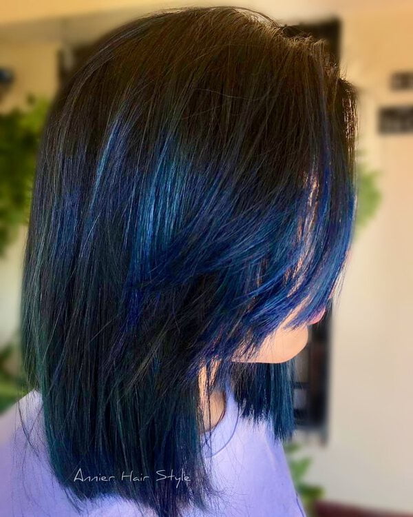 Iridescent Blue Black Asian Hair Color