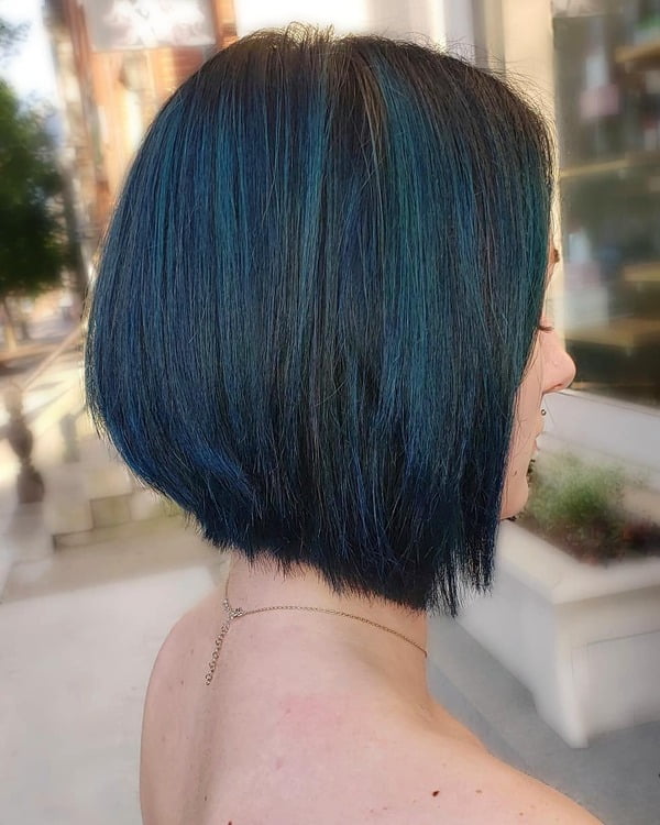 Iridescent Blue Black Balayage Bob